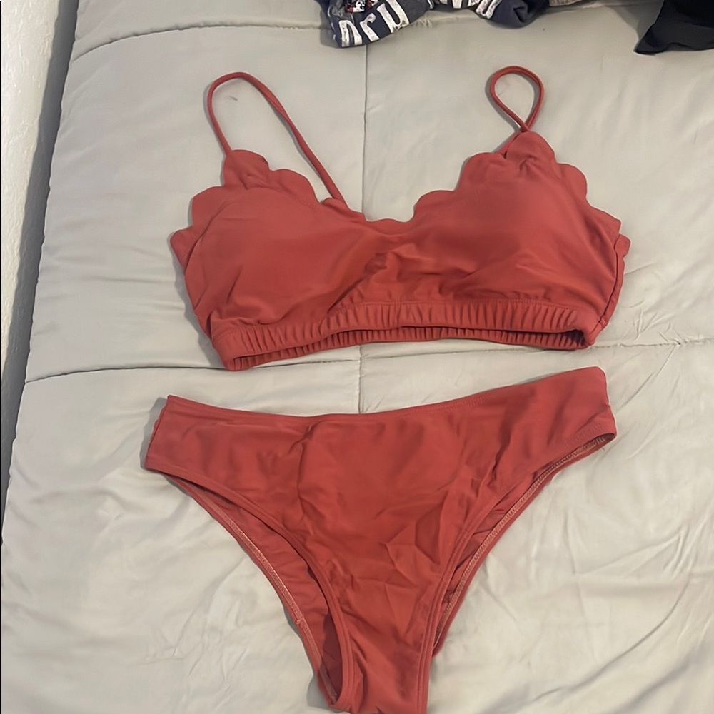 Scalloped Edge Red Bikini Set